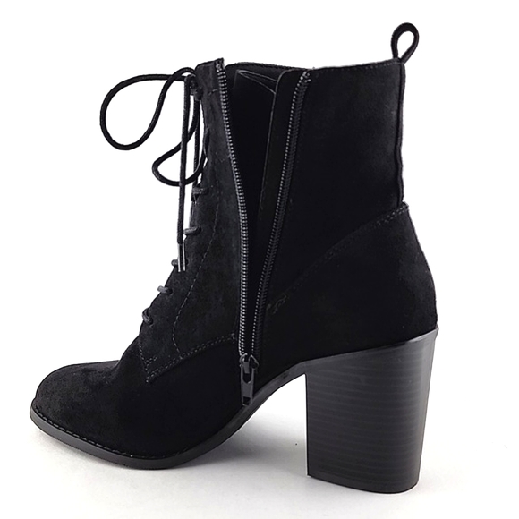 Forever 21 Black Faux Suede Heeled Lace Up Ankle Boots Side Zipper Size 7.5 - Picture 8 of 16